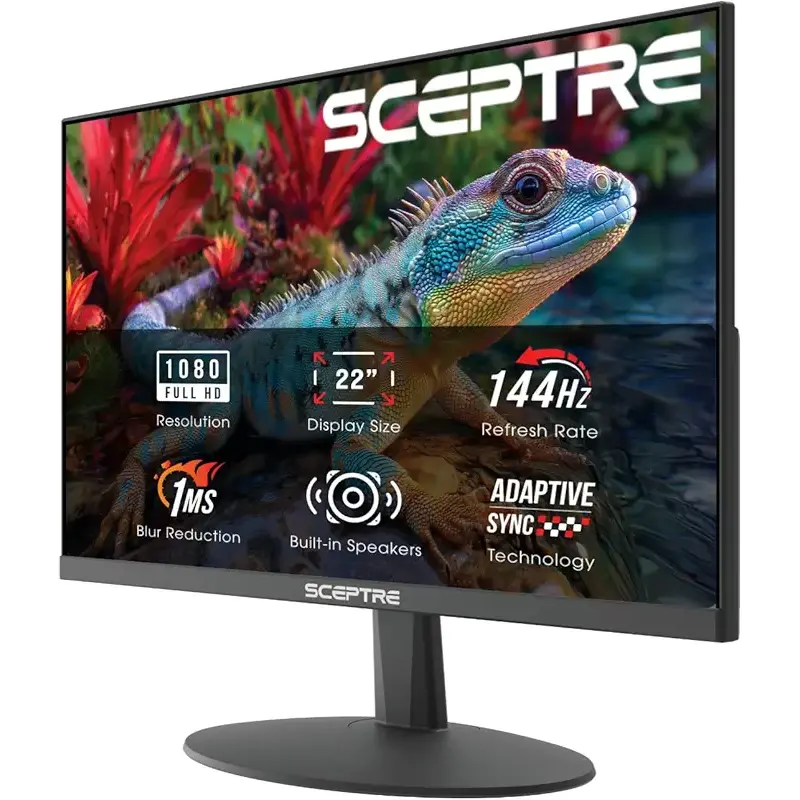 Sceptre New 22-Inch Gaming Monitor, FHD 1080p, Up to 144Hz, HDMI, DisplayPort, Built-in Speakers, Machine Black (E225W-FW144 Series, 2026)